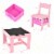 3 in 1 Kids Wood Table Chairs Set w/ Storage Box Blackboard Drawing Pink Perspective: back