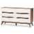 Levan Home Modern 6 Drawer Double Dresser in White and Walnut Perspective: back