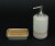 Taupe Ceramic Soap Dish and Lotion Dispenser Kitchen / Bath Accessory Set Perspective: back