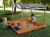 KidKraft Outdoor Children's Sandbox with Canopy - Navy & White Perspective: back