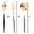 Gold with Black Handle Moderno Plastic Cutlery Set - Spoons, Forks, Knives (240 Guests) Perspective: back