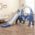 TR LAYNE Indoor/Outdoor Kids 4 Function Slide, Baby Swing & Basketball Hoop Combo. Perspective: back