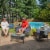 Sunnydaze Dunmore Rattan 4-Piece Patio Furniture Set - Gray and Navy Blue Perspective: back
