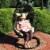 Hanging Egg Swing Chair Resin Patio Basket Wicker Frame Beige Cushion Pillow Perspective: back