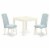 East West Furniture Oxford 3-piece Wood Dining Set in Linen White/Baby Blue Perspective: back