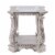 Antique Wooden End Table with Polyresin Engravings and Glass Top, Silver and Clear- Saltoro Perspective: back
