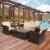 4-pc Outside Deck & Balcony Wicker Furniture Set w/ Seating & Coffee Table Beige Perspective: back
