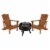 3 Piece Charlestown Teak Poly Resin Wood Adirondack Chair Set with Fire Pit - Star and Moon Perspective: back