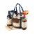 Wine Country Tote – Wine & Cheese Picnic Tote, Beige Canvas with Navy Blue & Brown Accents Perspective: bottom