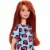 Barbie Doll Red Hair Wearing Yellow and Purple Heart-Print Dress and Platform Sneakers Perspective: bottom