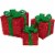 Northlight Set of 3 Lighted Red and Green Tinsel Gift Boxes with Bows Christmas Outdoor Perspective: front