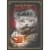 Avanti Gray Cat with Mustache and Curling Hairdo Holding Drink Funny Birthday Card for Man Perspective: front