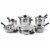 Maxam 9-Element Waterless Cookware Set Durable Stainless Steel Construction, 17 Pieces Perspective: front