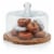 Libbey Acaciawood Flat Round Wood Server Cake Stand with Glass Dome Perspective: front