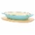 Martha Stewart Aqua Enameled Cast Iron Oval Casserole & Birch Wood Trivet Set Perspective: front