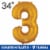 GOLD NUMBER 3 Helium Filled Balloon - 34 inches BIG Perspective: front