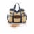 Wine Country Tote – Wine & Cheese Picnic Tote, Beige Canvas with Navy Blue & Brown Accents Perspective: front