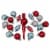 Northlight 19ct Red and Blue Frosted Glass Christmas Ornaments and Tree Topper Set 5.25 Perspective: front