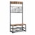 Benjara BM195874 Metal Coat Rack with Wooden Bench - Two Mesh Shelves & Grid Panel - Brown & Perspective: front