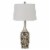 150 Watt Leaf Engraved Ceramic Base Table Lamp, Silver and Black- Saltoro Sherpi Perspective: front