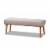 Odessa Mid-Century Modern Grey Fabric Upholstered and Walnut Brown Finished Wood Dining Bench Perspective: front