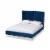Serrano Glam and Luxe Navy Blue Velvet Fabric and Gold Metal Full Size Platform Bed Perspective: front