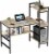 Bestier Computer Office Desk Workstation with Side Storage Shelves & Hook, Oak Perspective: front