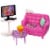 Barbie Indoor Furniture Playset, Living Room Includes Kitten, Furniture and Accessories Perspective: front