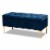 Bowery Hill Navy Blue Velvet Gold Button Tufted Storage Ottoman Perspective: front