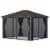 10'x12' Hardtop Gazebo, Mesh, Curtains, Steel Slat Canopy, Outdoor Events, Dark Grey Perspective: front