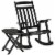 Wooden Rocking Chair Set 2-Piece Outdoor Porch Rocker w/ Foldable Table, Black Perspective: front