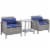 3pc Patio Bistro Set Rattan Wicker Furniture, 2 Armchairs, Table, Shelf, Blue Perspective: front