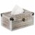 Grey Wood Facial Tissue Box Holder for Your Bathroom, Office, or Vanity with Decorative Metal Perspective: front