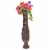 Antique Hand Curved Brown Mango Wood Floor Flower Vase Trumpet Design with Textured Pattern Perspective: front