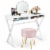 Vanity Table Set Writing Desk Makeup Table w/Round Storage Ottoman Pink Perspective: front