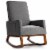 Costway Mid Century Retro Fabric Upholstered Rocking Chair Nursery Armchair Gray Perspective: front
