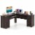 66.5'' L Shaped Home Office Desk Corner Computer Desk Keyboard Tray Dark Brown Perspective: front