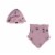Organic Cotton Hat And Bib Set Printed Flowers Dusty Purple Perspective: front