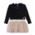 Long Sleeve Dress With Mesh Skirt Black And Beige Perspective: front