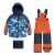 Two Piece Snowsuit Blue With Printed Penguins And Orange Perspective: front