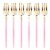 240 Forks - Gold with Pink Handle Moderno Disposable Plastic Dinner Forks Perspective: front