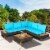 4PCS Acacia Wood Patio Furniture Set Rattan Conversation Set w/ Turquoise Cushions Perspective: front