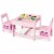 3 in 1 Kids Wood Table Chairs Set w/ Storage Box Blackboard Drawing Pink Perspective: front