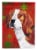 Beagle Red and Green Snowflakes Holiday Christmas Garden Flag Perspective: front