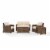 5-Piece Outdoor Wicker With Sand Cushions - Loveseat, Two Arm Chairs, Side Table Perspective: front