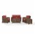 5-Piece Outdoor Wicker Loveseat, Two Arm Chairs, Side Table & Glass Top Table Perspective: front