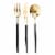 Gold with Black Handle Moderno Plastic Cutlery Set - Spoons, Forks, Knives (240 Guests) Perspective: front