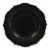 7.5  Black with Gold Rim Round Blossom Disposable Plastic Appetizer/Salad Plates (120 Plates) Perspective: front