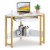 ODK Modern Triangle Corner Computer Desk with Smooth Keyboard Tray, Gold Marble Perspective: front