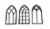 Set of 3 Black Cast Iron Gothic Cathedral Window Design Kitchen Trivets Perspective: front